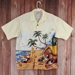 Rare Disney Cruise Line Mens Large Mickey Surfing Palm Tree Hawaiian Camp Shirt